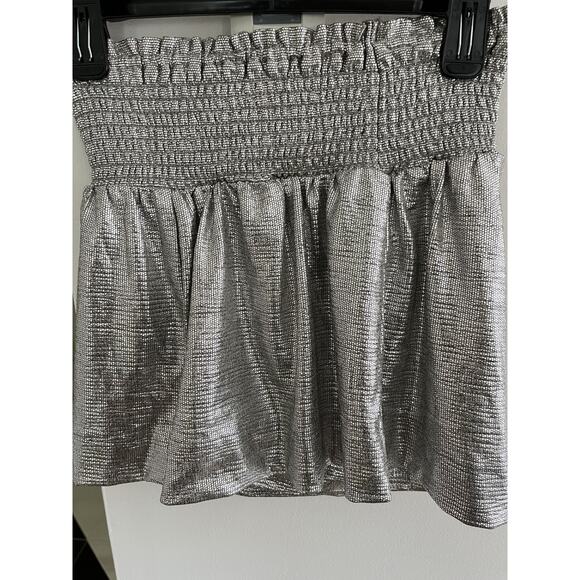 Skort Skirt Hot Pants Mini Junior S Silver Metallic Shirred Waist Y2K Glam - Picture 1 of 5